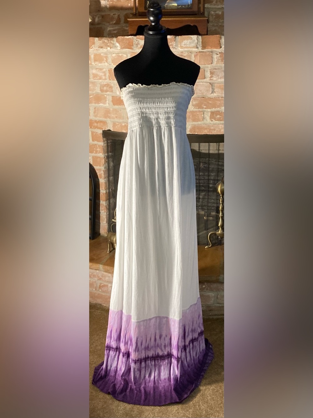 White and Purple Tye Dye Maxi Dress with Smocked Tube Top